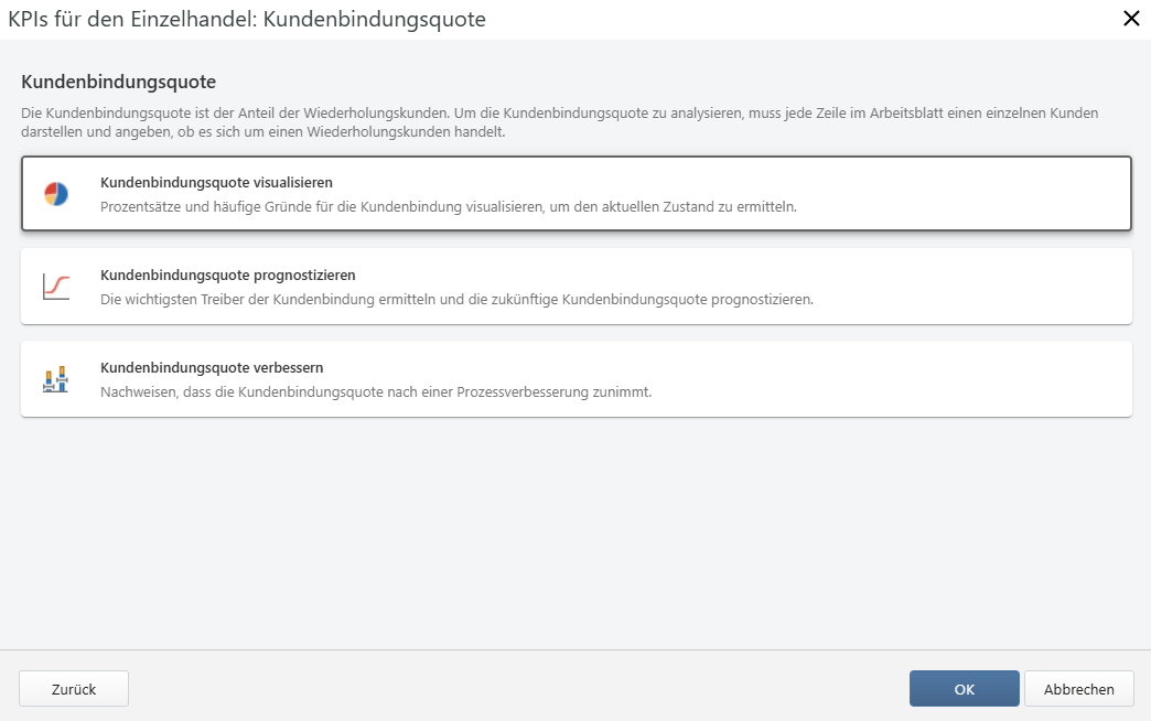 Benutzeroberfläche für die Analyse der Kundenbindung